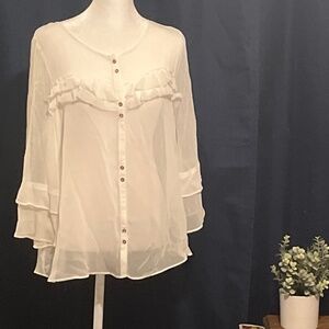 NWT Lauren Conrad sheer White Top with Gold buttons